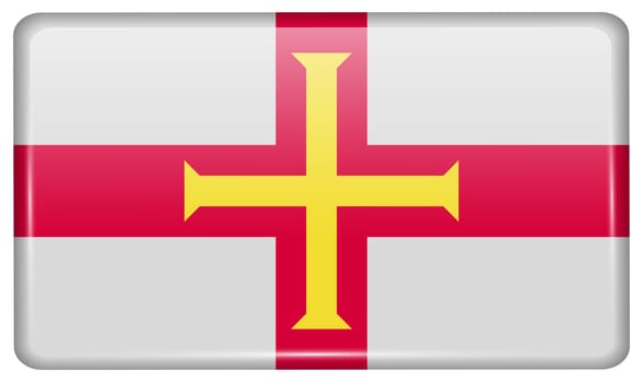 Flags of Guernsey in the form of a magnet on refrigerator with reflections light. illustration