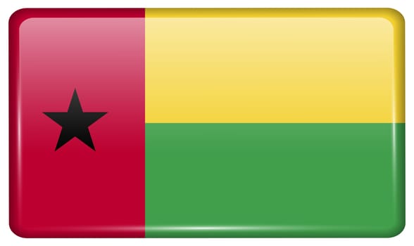 Flags of GuineaBissau in the form of a magnet on refrigerator with reflections light. illustration