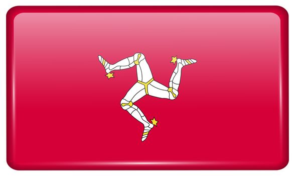 Flags of Isle of man in the form of a magnet on refrigerator with reflections light. illustration