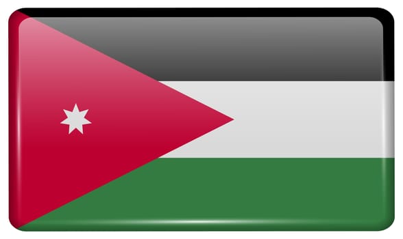 Flags of Jordan in the form of a magnet on refrigerator with reflections light. illustration