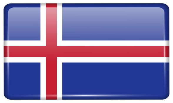 Flags of Iceland in the form of a magnet on refrigerator with reflections light. illustration