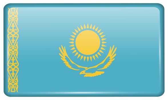 Flags of Kazakhstan in the form of a magnet on refrigerator with reflections light. illustration