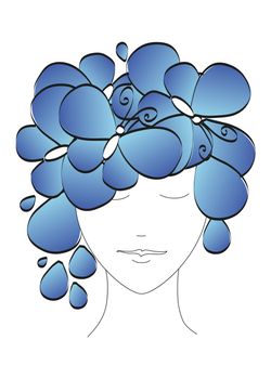 Beautiful abstract silhouette of a girl with butterflies and flowers on his head. illustration