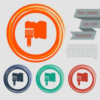 Paint brush icon on the red, blue, green, orange buttons for your website and design with space text. illustration