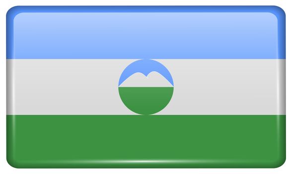 Flags of KabardinoBalkaria in the form of a magnet on refrigerator with reflections light. illustration