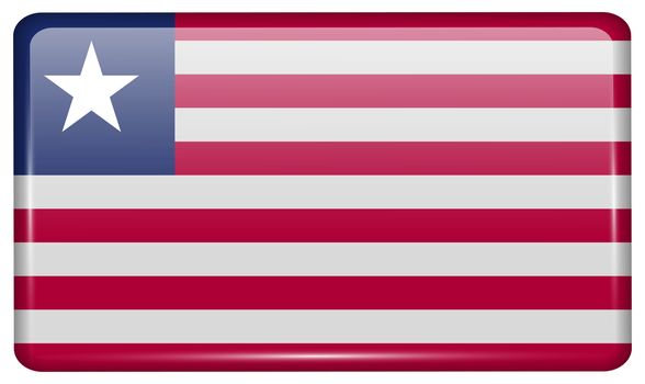 Flags of Liberia in the form of a magnet on refrigerator with reflections light. illustration