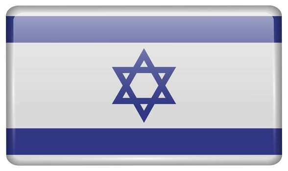 Flags of Israel in the form of a magnet on refrigerator with reflections light. illustration