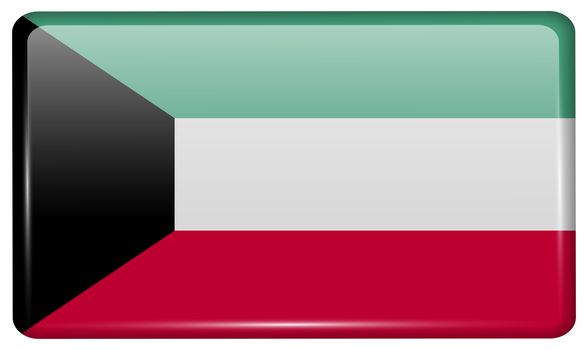 Flags of Kuwait in the form of a magnet on refrigerator with reflections light. illustration