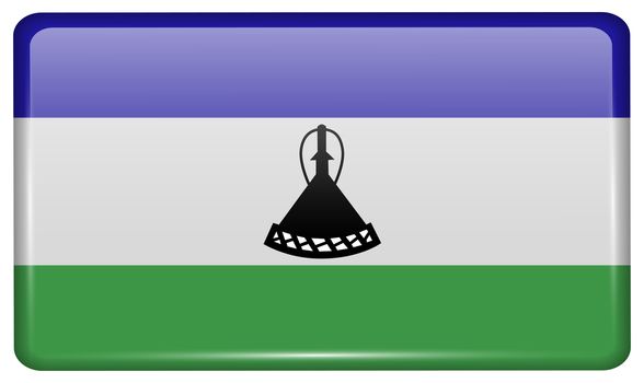 Flags of Lesothe in the form of a magnet on refrigerator with reflections light. illustration