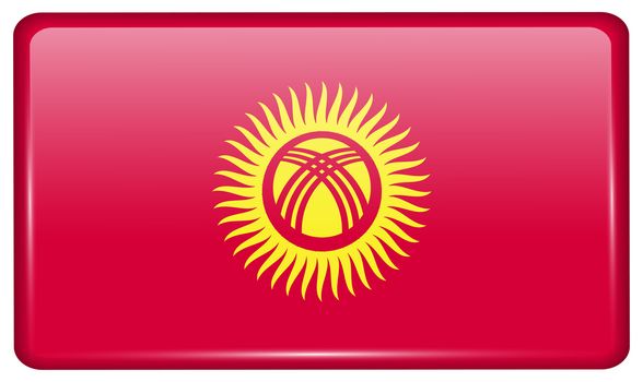 Flags of Kyrgyzstan in the form of a magnet on refrigerator with reflections light. illustration