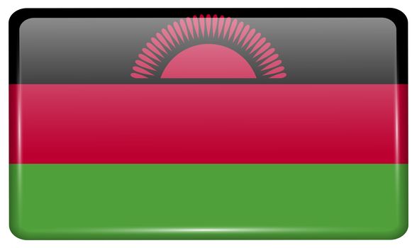 Flags of Malawi in the form of a magnet on refrigerator with reflections light. illustration