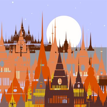 buttiful Cartoon background of Arab town. illustration