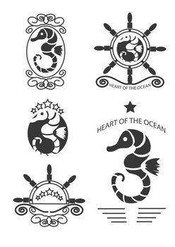 Set of vintage seahorse labels, emblems and design elements. illustration