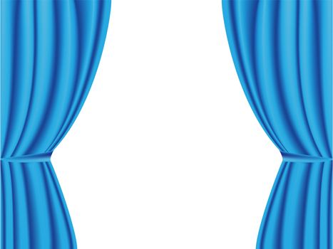 Blue curtain opened on white background. illustration