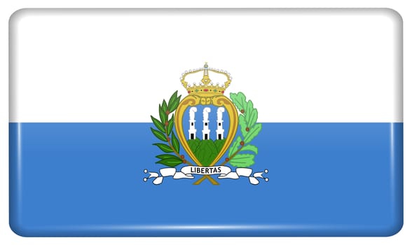 Flags of San Marino in the form of a magnet on refrigerator with reflections light. illustration
