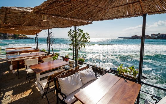 open terrace on the seashore. beautiful place to spend time observing waves of the Black sea