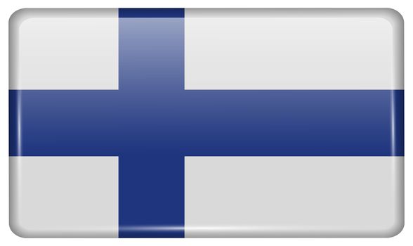 Flags of Finland in the form of a magnet on refrigerator with reflections light. illustration