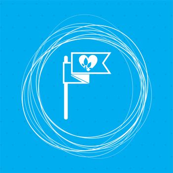 Flag, heart icon on a blue background with abstract circles around and place for your text. illustration