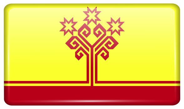 Flags of Chuvashia in the form of a magnet on refrigerator with reflections light. illustration