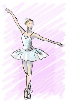 Cute Ballet dancer girl sketch style. Old hand drawn imitation. illustration