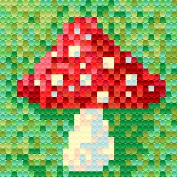Amanita mushroom is painted in pixel style for individual design. illustration