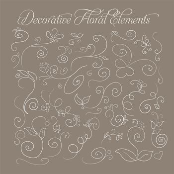 Set of decorative floral elements hand-drawn on a brown background for your design. illustration