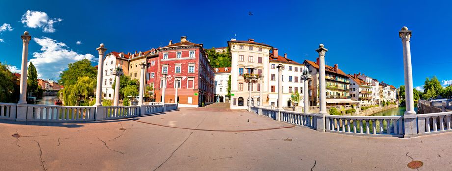 City of Ljubljana river waterfront architecture, capital of Slovenia
