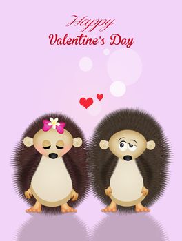 illustration of hedgehogs in love