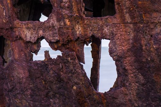 Shipwreck of HMQS Gayundah at Woody Point, Queensland, Australia.