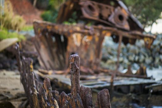 Shipwreck of HMQS Gayundah at Woody Point, Queensland, Australia.