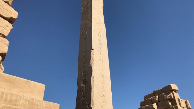 Buildings and columns of ancient Egyptian megaliths. Ancient ruins of Egyptian buildings