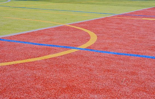 Color lines on playing field. Copy space. Sport texture and background. 