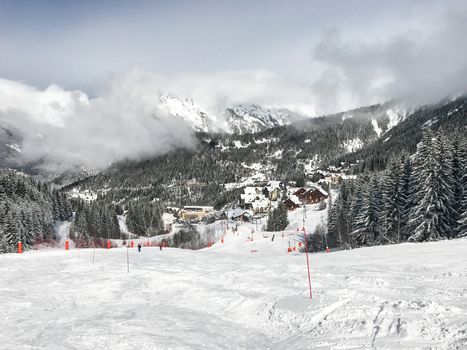 The Alpe d Huez ski domain in the French Alps