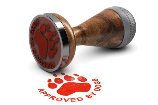 Rubber stamp with the text approved by dogs over white background. 3D illustration. Concept of pets grooming or training satisfaction