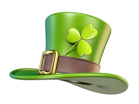 Green St. Patrick's Day hat with clover Side view 3D render illustration isolated on white background