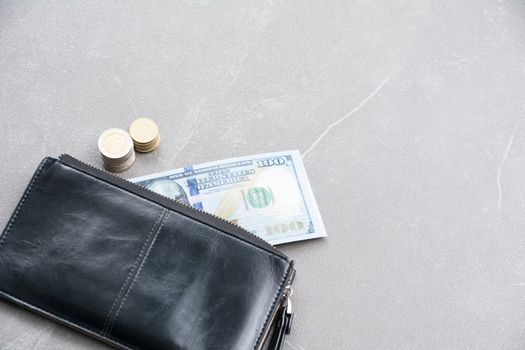Banknote in wallet for financial, accounting and saving money concept.