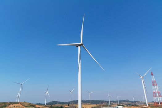 Wind turbines under the blue sky. Wind turbines generating electricity.