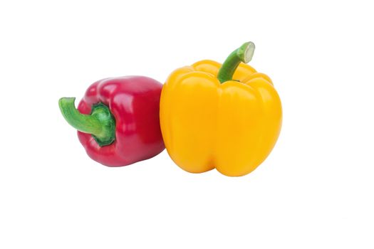 Red and yellow sweet bell pepper isolated on white background and clipping path.