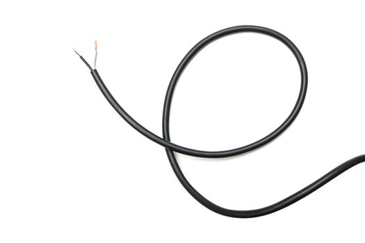 Black wire cable isolated on a white background abstraction.