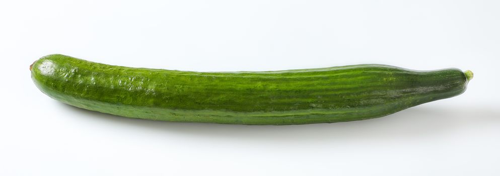single long cucumber on white background - close up