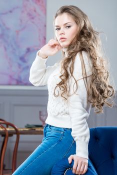 vertical portrait of a beautiful model indoors