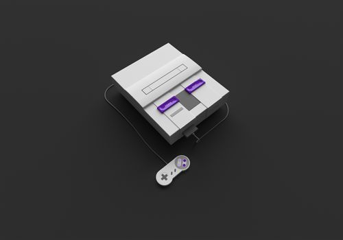 3D RENDERING OF HOME VIDEO GAME CONSOLE ON PLAIN BACKGROUND