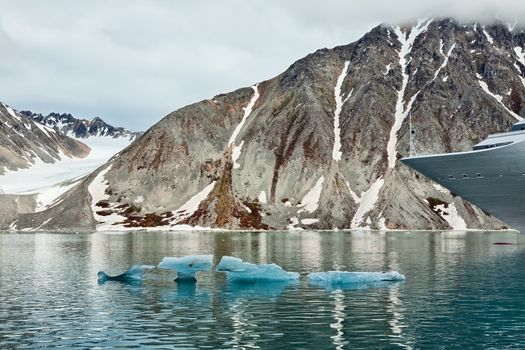 Cruise ship in Magdalenafjord in Svalbard islands, Norway