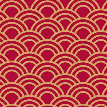 Traditional japanese seamless wave pattern in red and gold. Good for textile, cover or package.