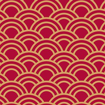 Traditional japanese seamless wave pattern in red and gold. Good for textile, cover or package.