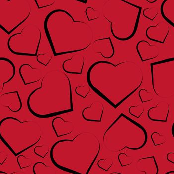  seamless pattern with black hearts on red background.