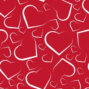  seamless pattern with white hearts on red background.