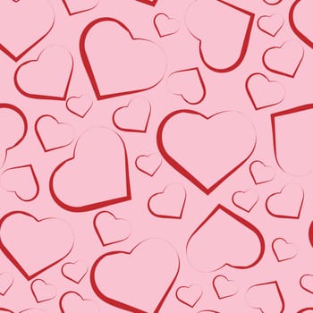 seamless pattern with red hearts on pink background.