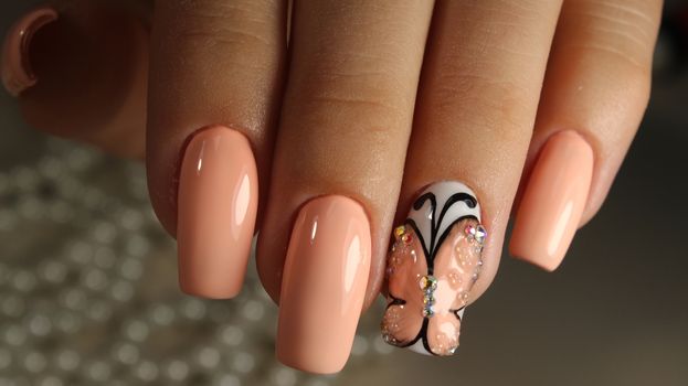 Gentle manicure nail design gel with lacquer butterfly