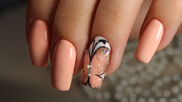 Gentle manicure nail design gel with lacquer butterfly
